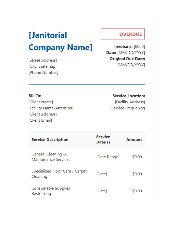 Professional Janitorial Service Overdue Invoice Template