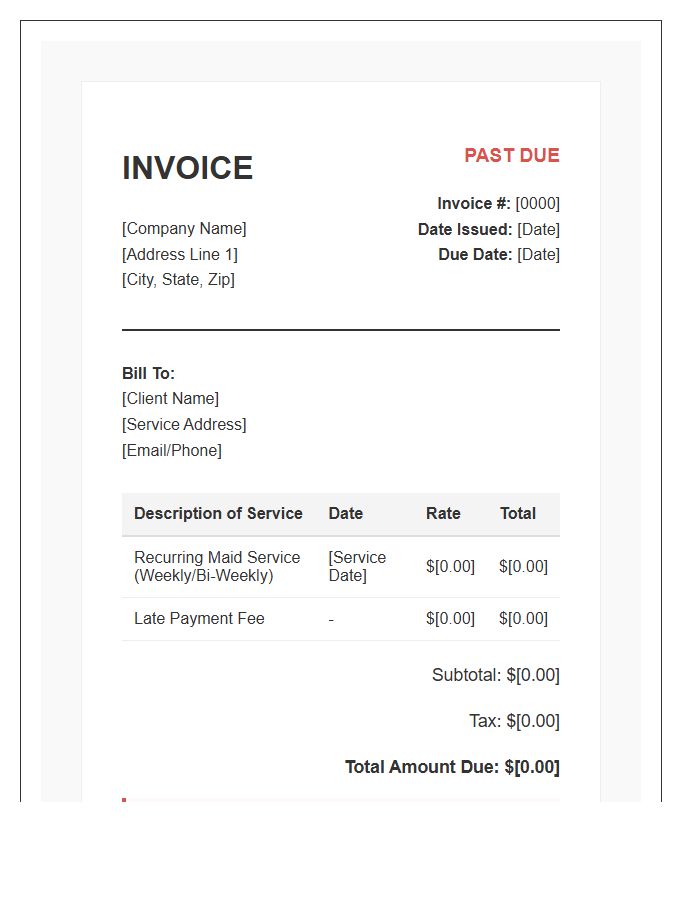 Recurring Maid Service Overdue Invoice Template