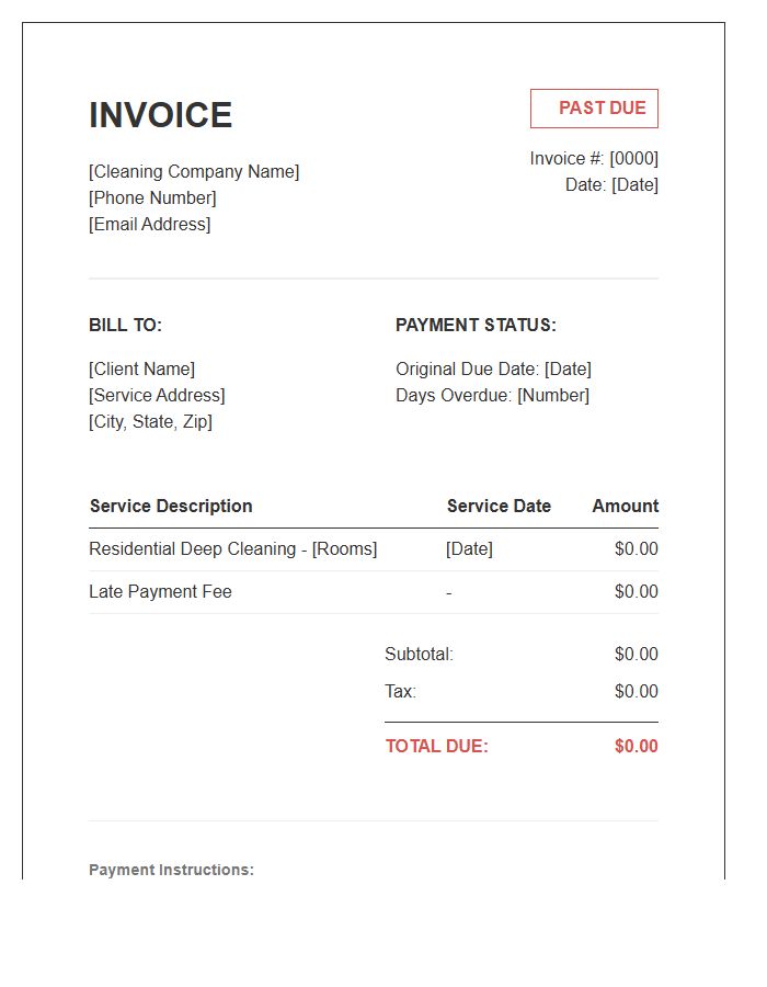 Residential Cleaning Past Due Invoice Template