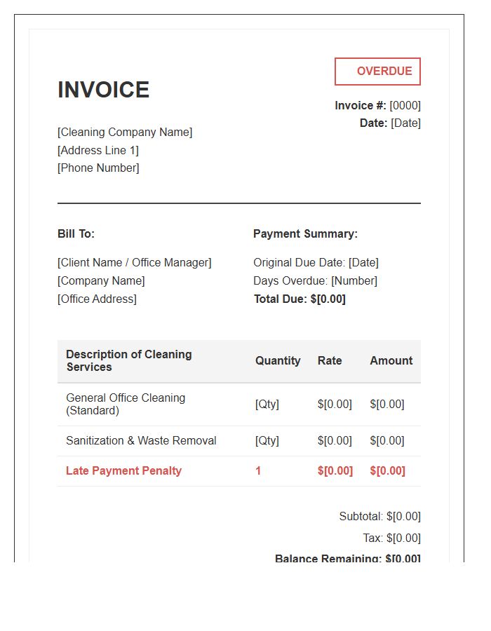 Standard Office Cleaning Overdue Invoice Template