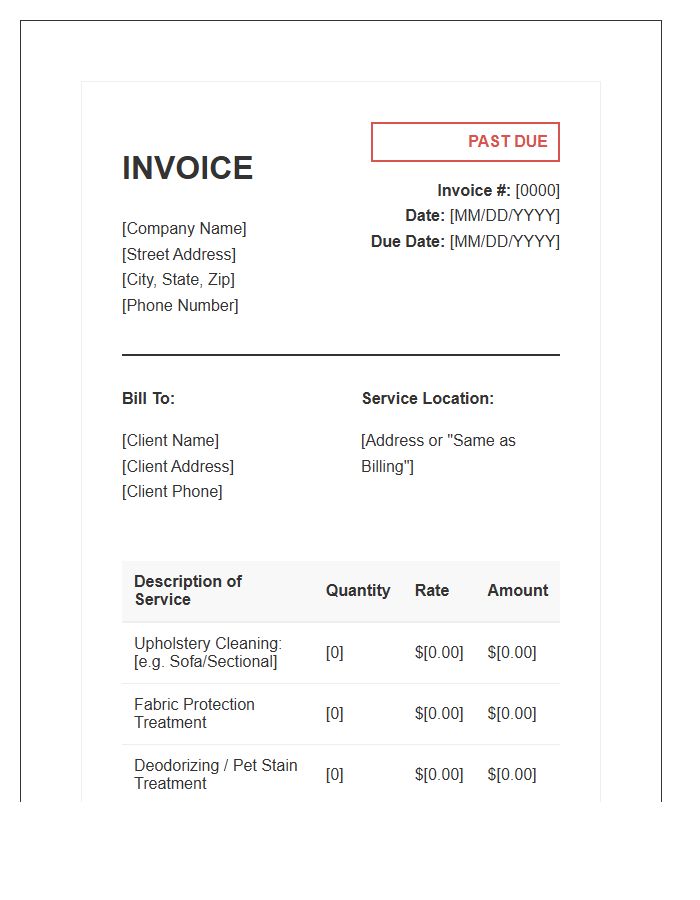 Upholstery Cleaning Past Due Invoice Template