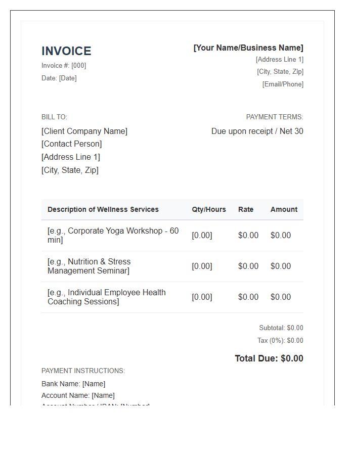 Corporate Wellness Trainer Invoice Template