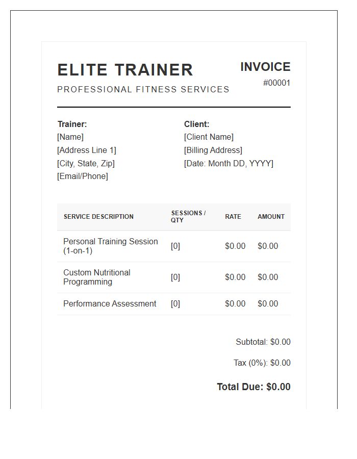 Elite Personal Trainer Service Invoice Template