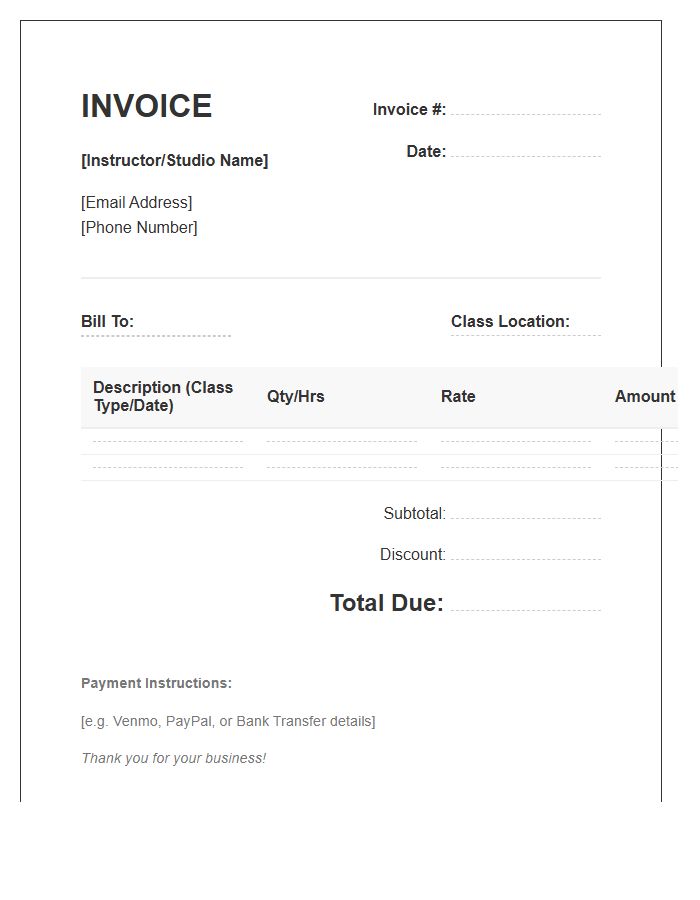 Group Fitness Class Invoice Template
