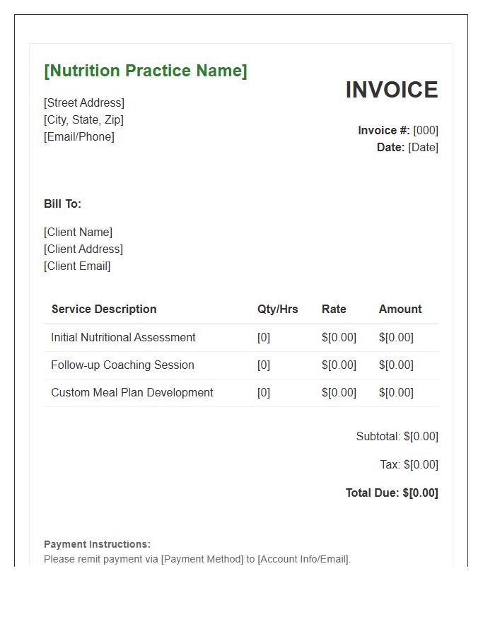 Nutritional Coaching Service Invoice Template