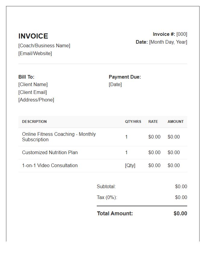 Online Fitness Coaching Invoice Template