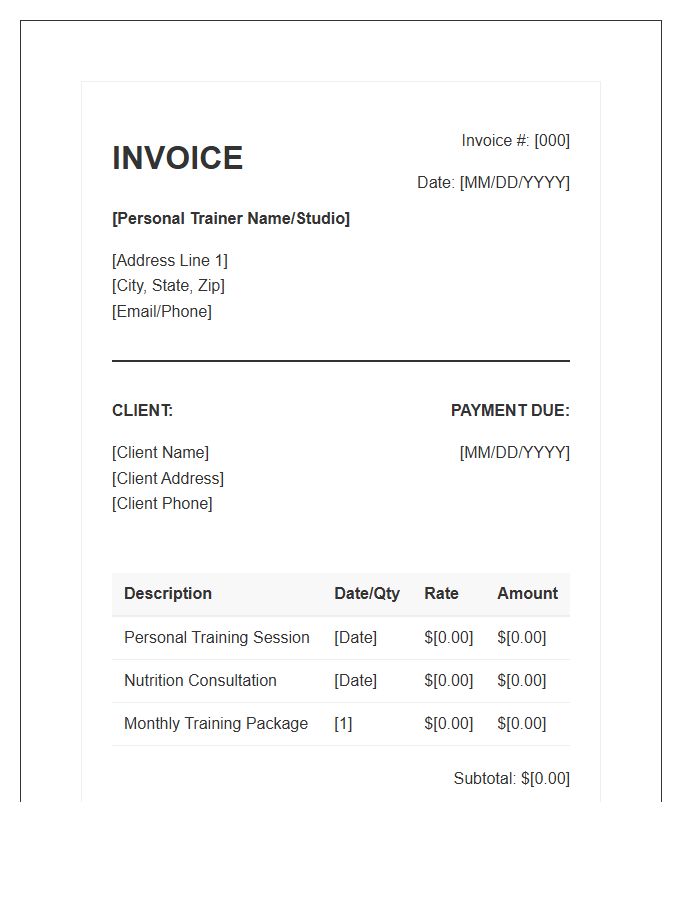 Personal Trainer Service Invoice Template