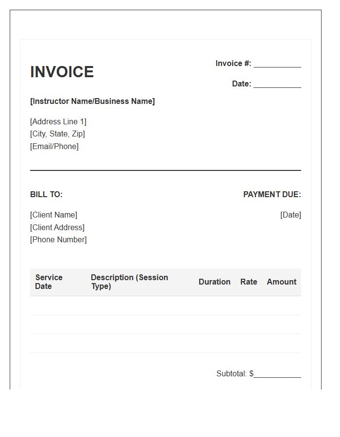 Physical Fitness Instructor Invoice Template