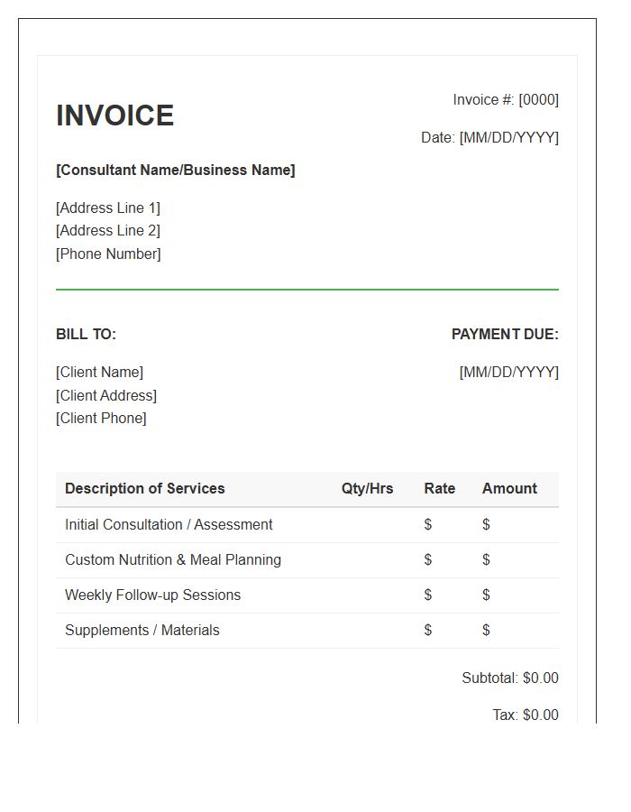 Weight Loss Consultant Invoice Template