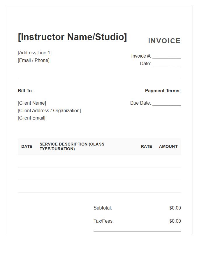 Yoga Instructor Service Invoice Template