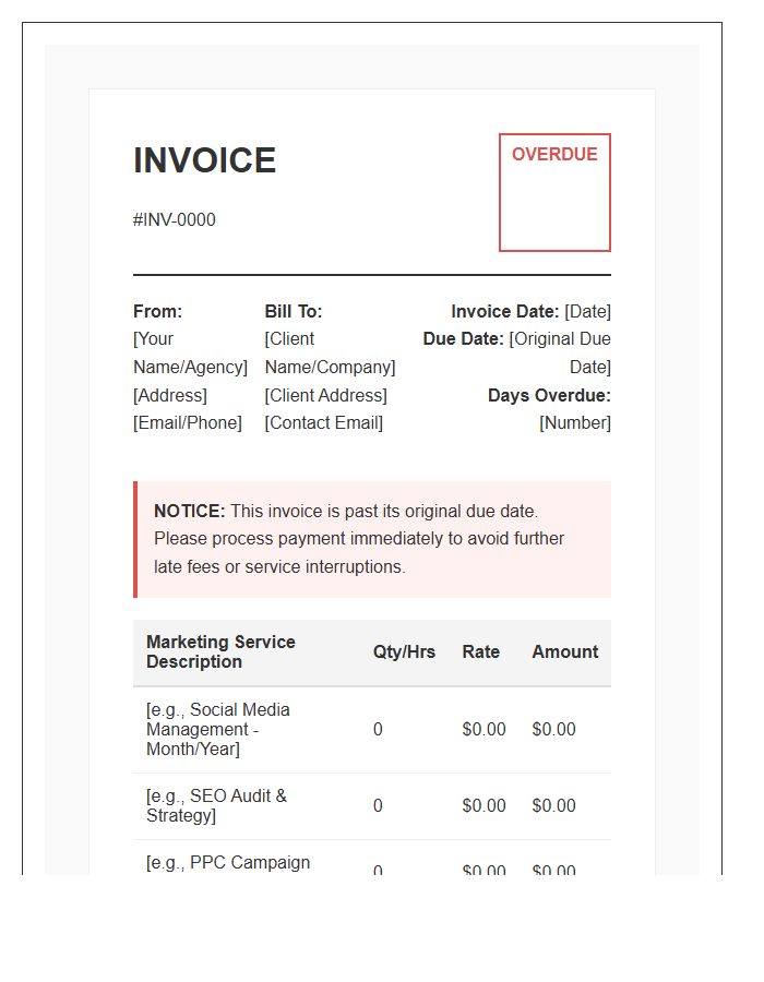 Freelance Marketing Specialist Overdue Invoice Template