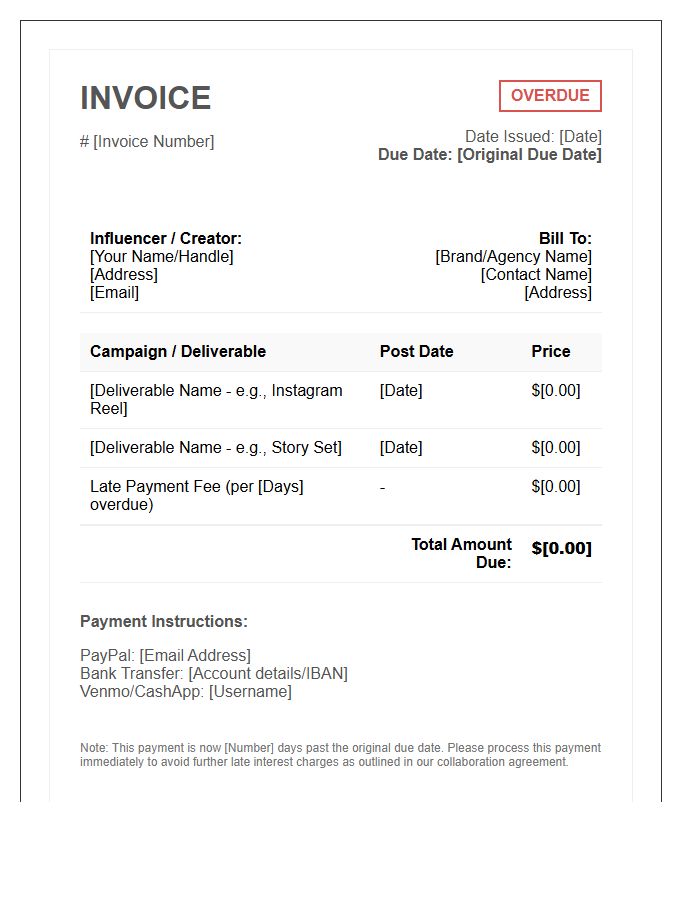 Influencer Marketing Overdue Invoice Template