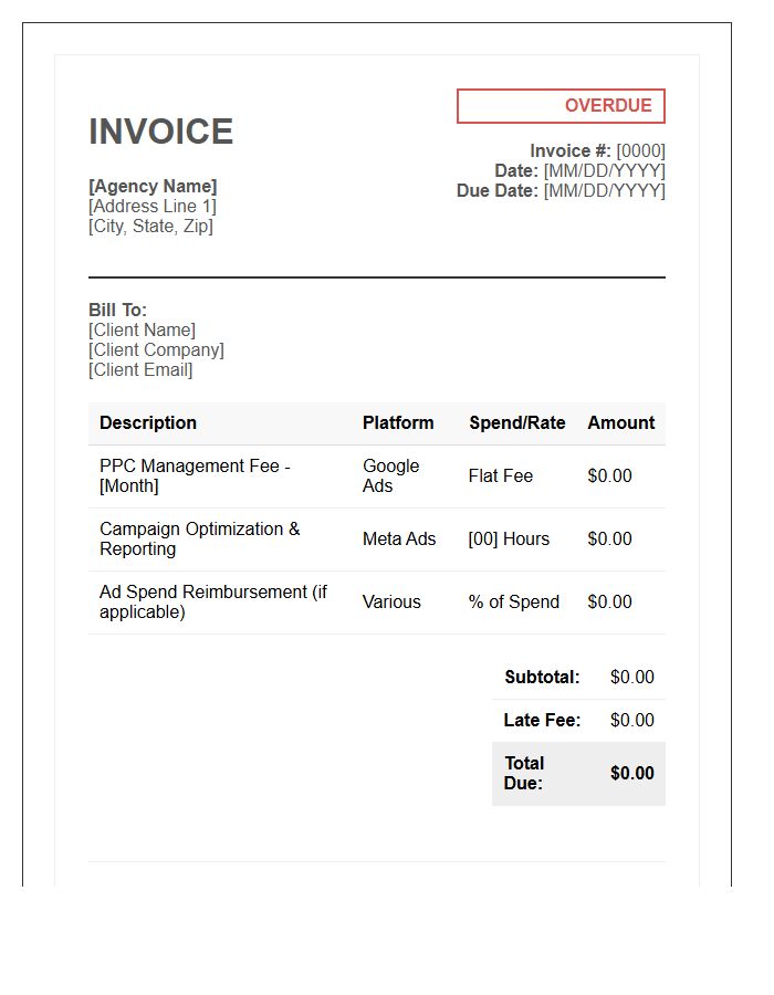 PPC Advertising Overdue Invoice Template