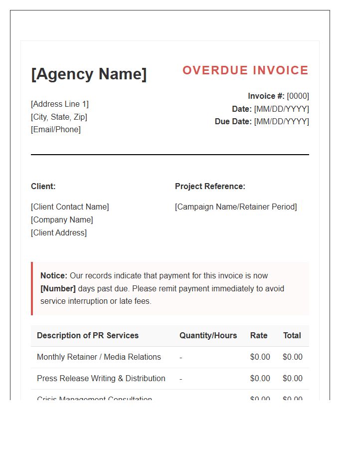 Public Relations Overdue Invoice Template