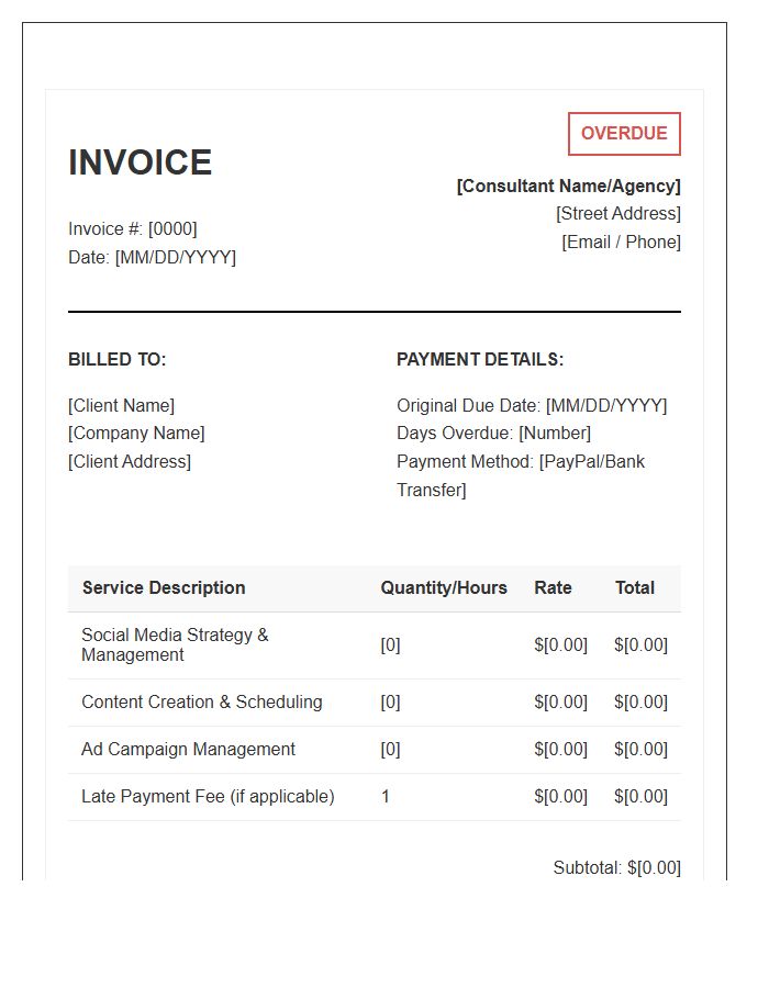 Social Media Consultant Overdue Invoice Template
