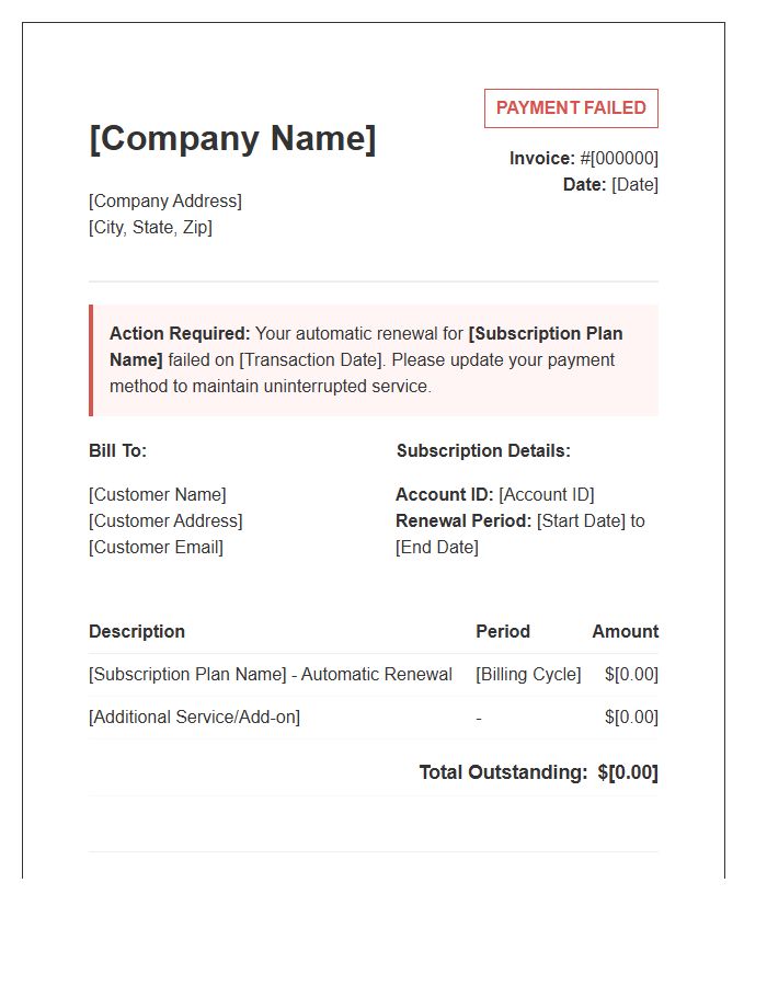 Automatic Subscription Renewal Failure Invoice Template