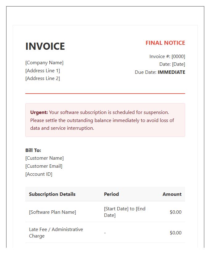 Final Notice Software Subscription Invoice Template