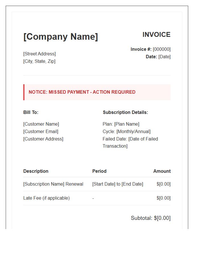 Missed Subscription Payment Notice Invoice Template