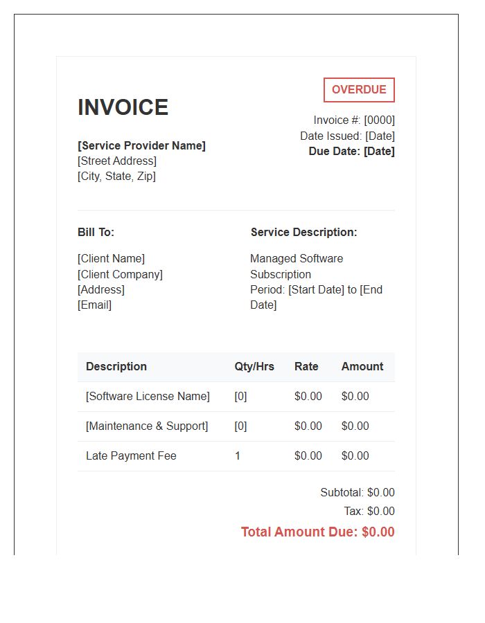 Overdue Managed Software Service Invoice Template