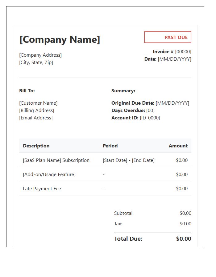 Past Due SaaS Billing Invoice Template