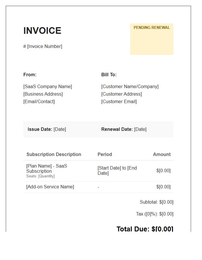 Pending SaaS Renewal Invoice Template