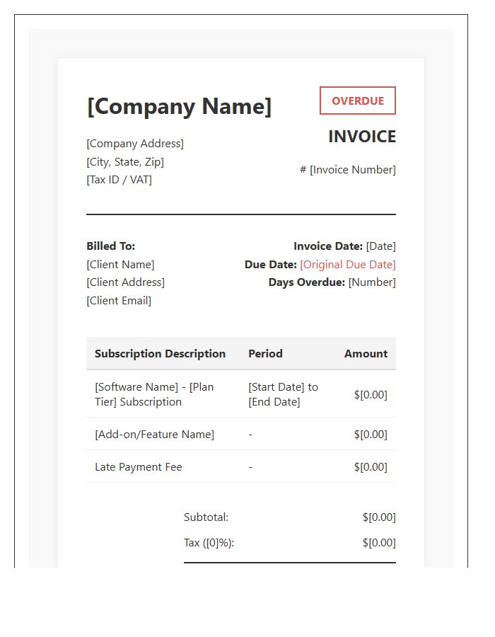 Professional Software Subscription Overdue Invoice Template