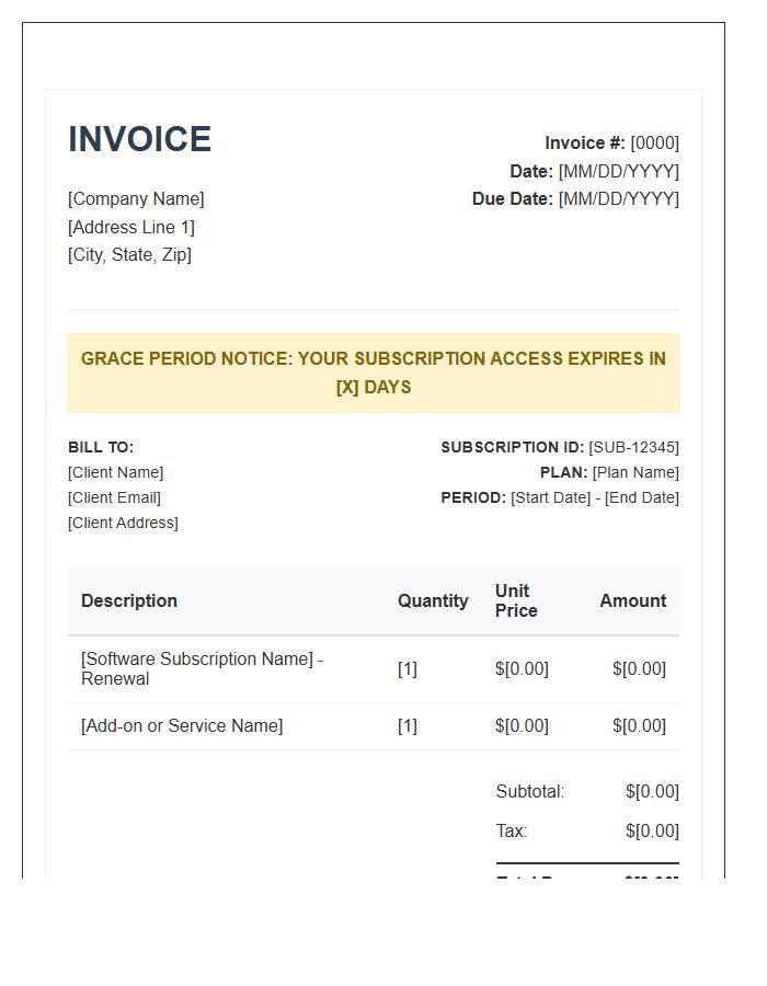 Software Subscription Grace Period Invoice Template