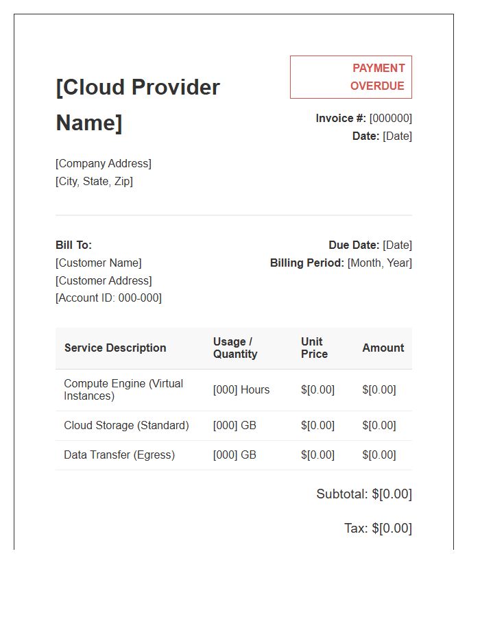 Unpaid Cloud Service Subscription Invoice Template
