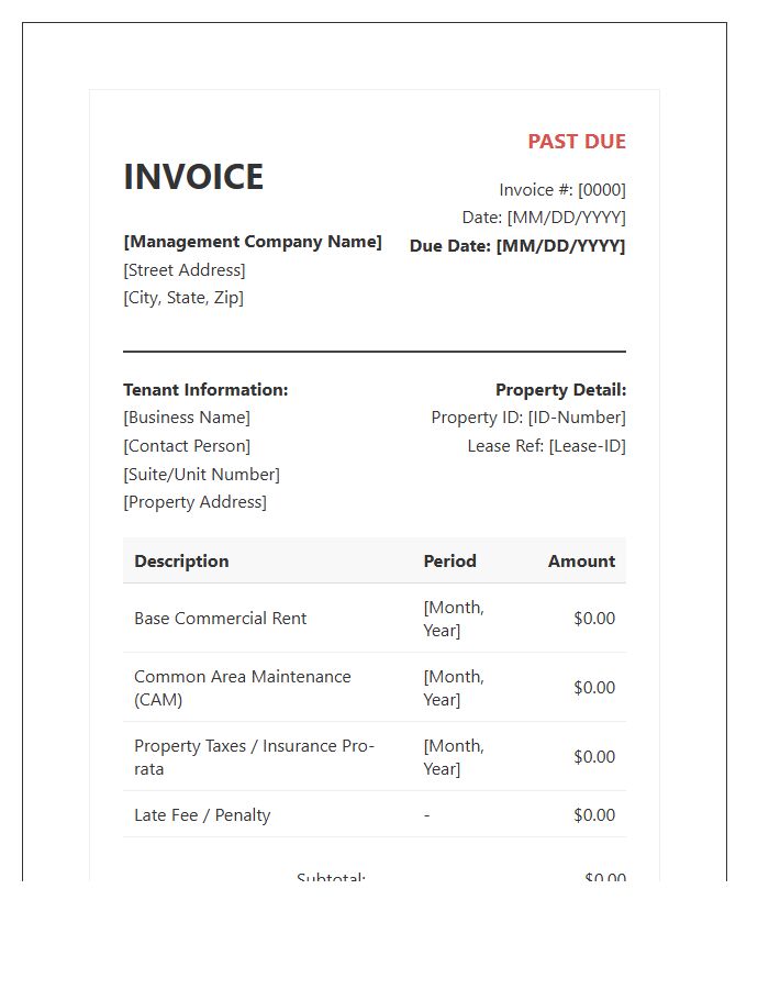 Commercial Property Management Past Due Invoice Template
