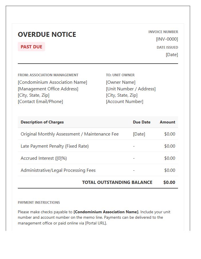 Condominium Association Overdue Fee Management Invoice Template