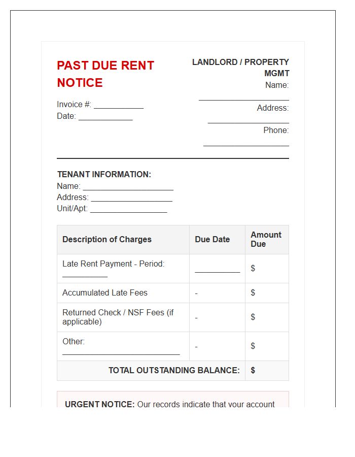 Delinquent Tenant Rent Payment Invoice Template