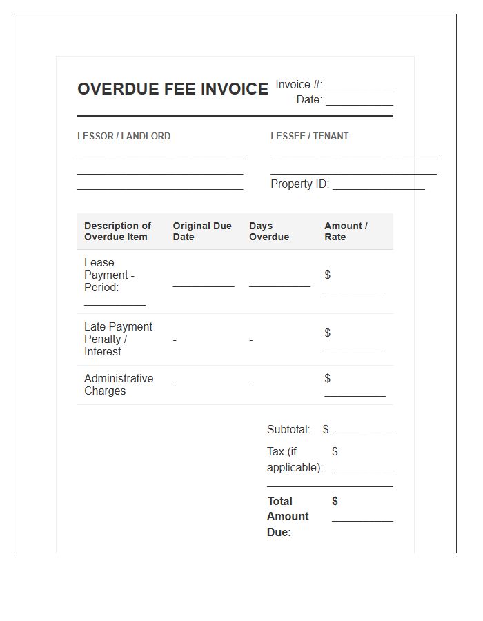 Industrial Property Lease Overdue Fee Invoice Template