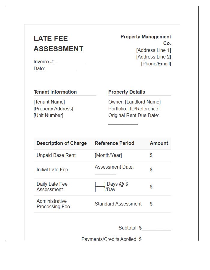 Landlord Late Fee Assessment Property Management Invoice Template