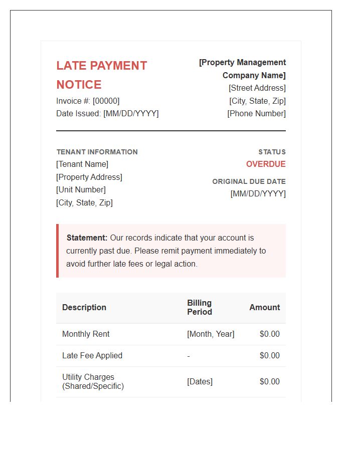 Late Payment Notice Property Management Invoice Template
