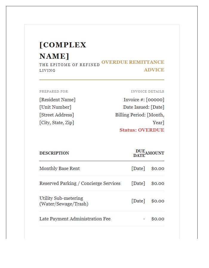 Luxury Apartment Complex Overdue Rent Invoice Template