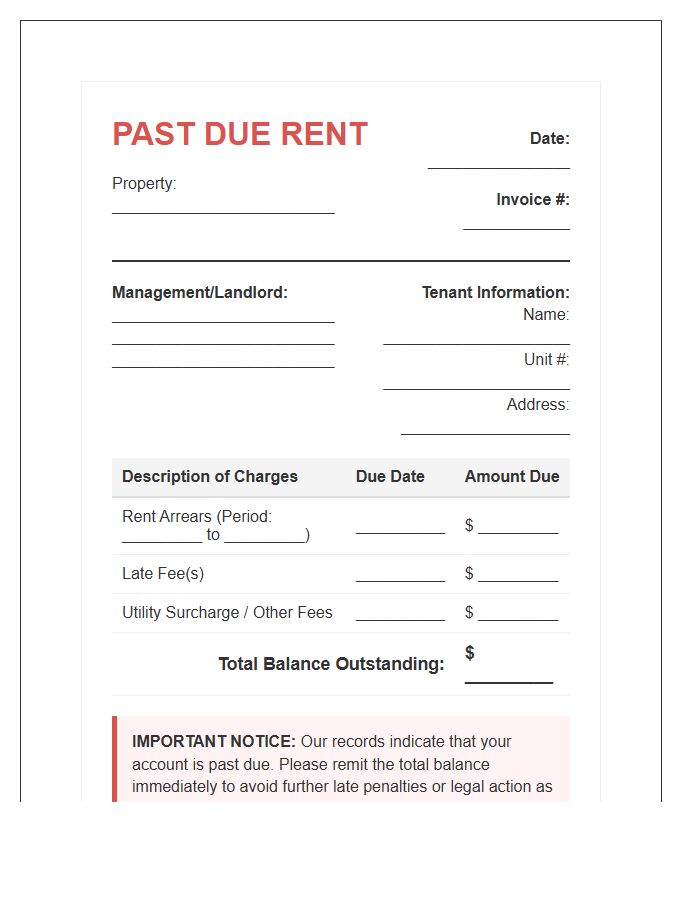Multi Family Housing Overdue Rent Invoice Template