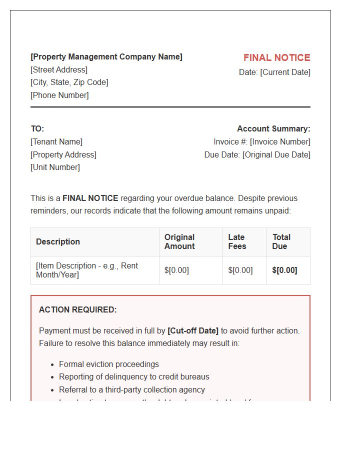 Property Manager Final Notice Overdue Invoice Template