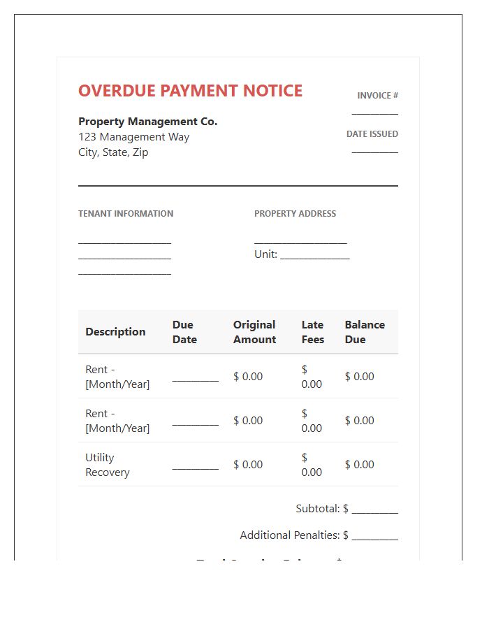 Real Estate Management Overdue Balance Invoice Template