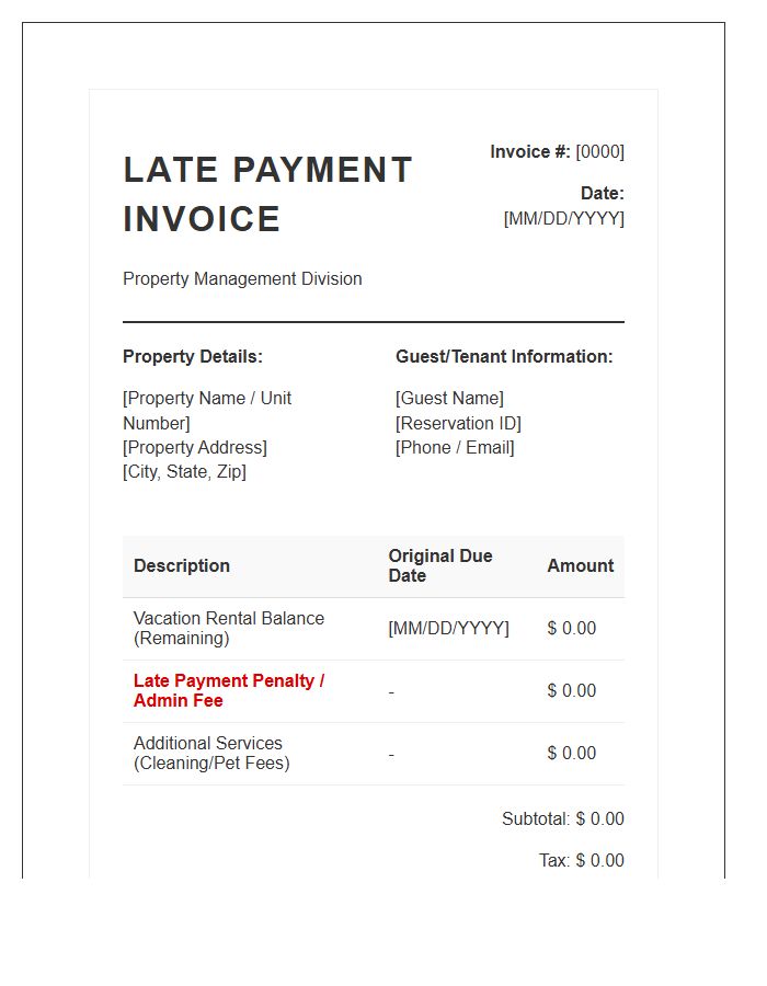 Vacation Rental Late Payment Property Management Invoice Template