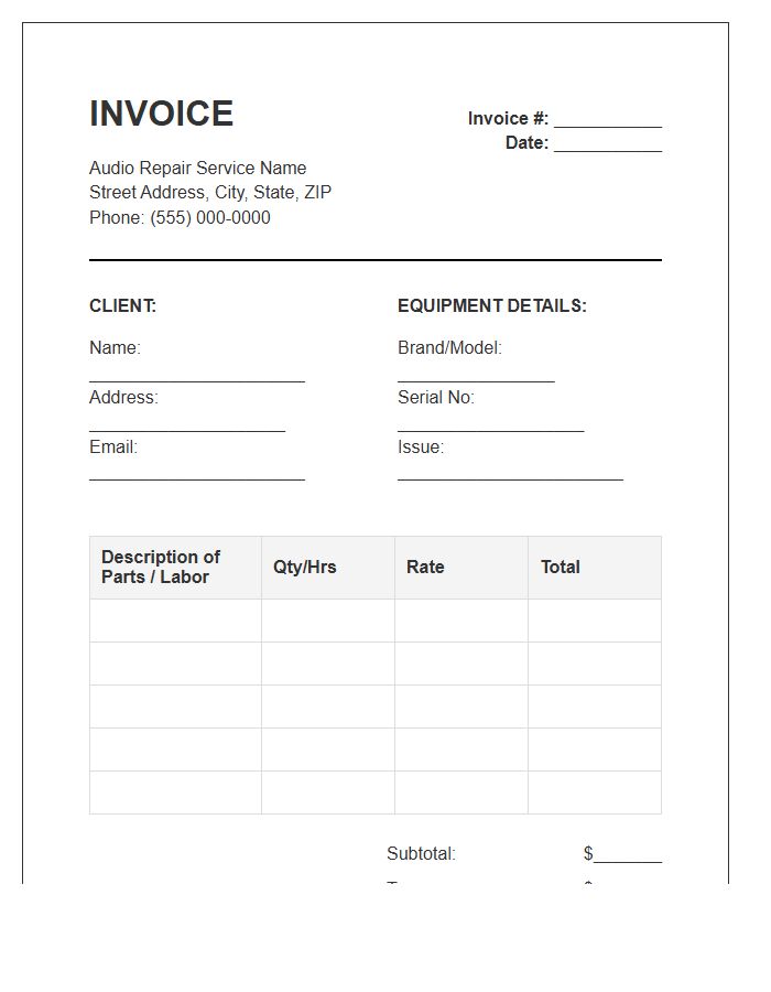 Audio Equipment Repair Service Invoice Template