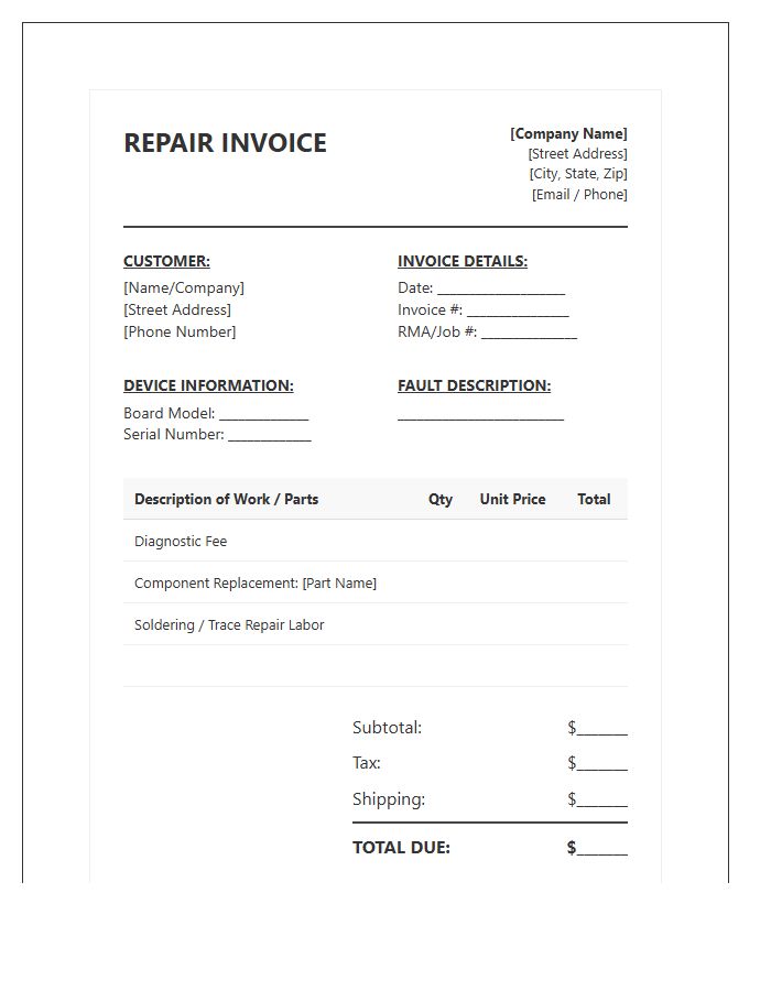 Circuit Board Repair Service Invoice Template