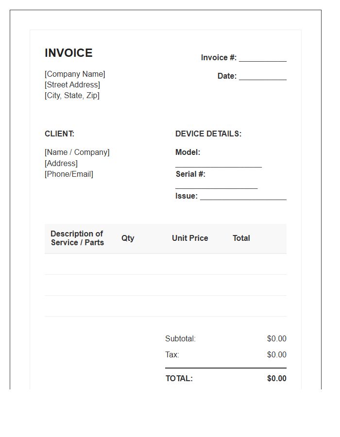Electronic Device Maintenance Invoice Template