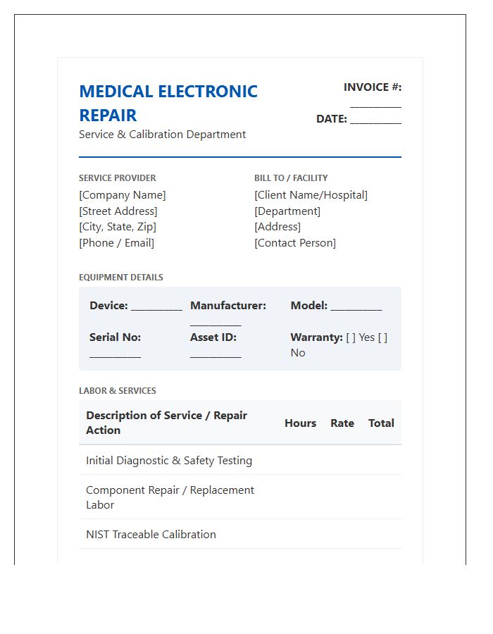 Medical Electronic Repair Service Invoice Template