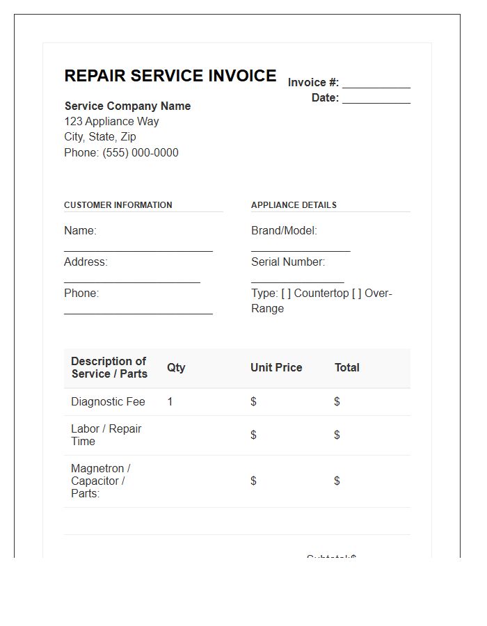 Microwave Oven Repair Service Invoice Template