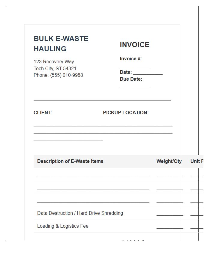 Bulk E-Waste Hauling Service Invoice Template