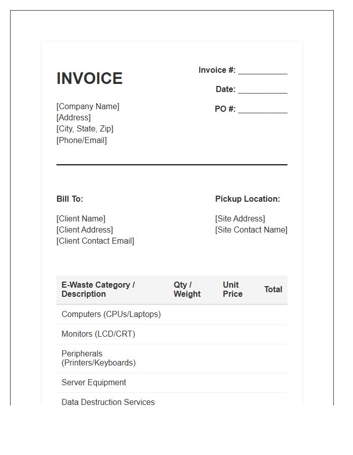 Commercial Electronic Waste Removal Invoice Template