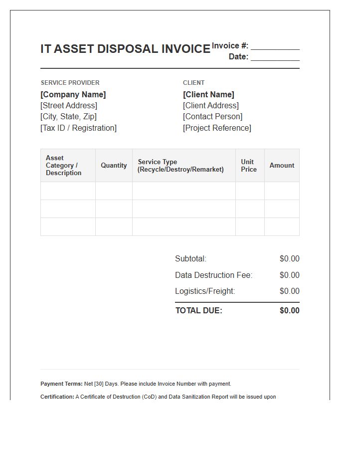 Corporate IT Asset Disposal Invoice Template