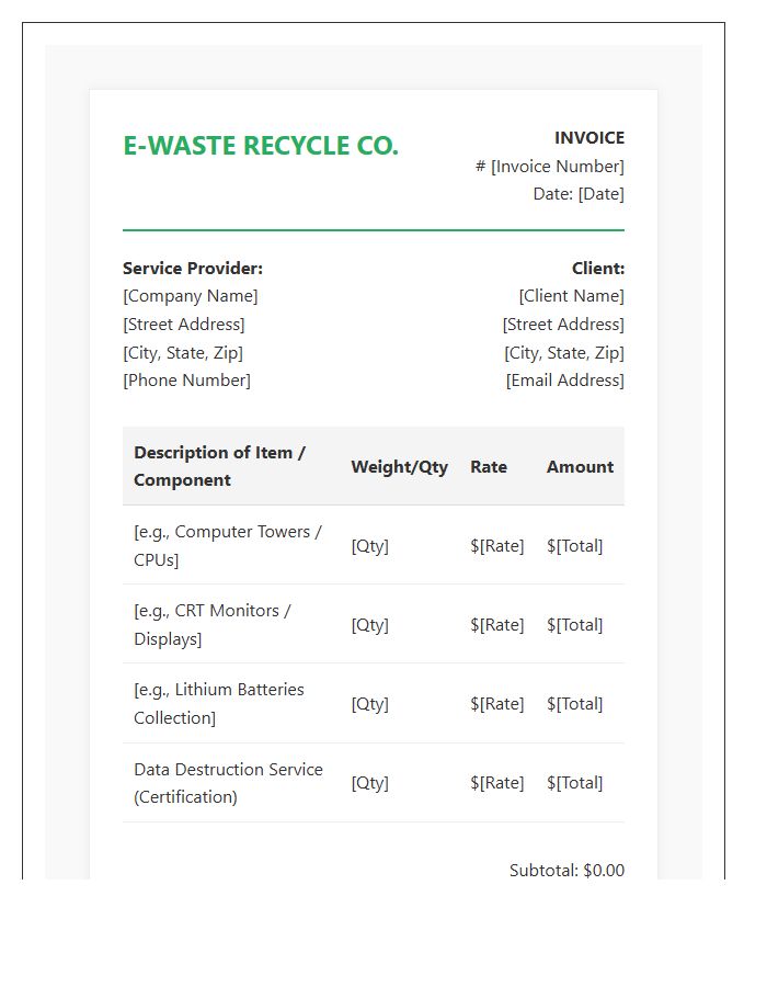 Electronic Waste Collection Service Invoice Template