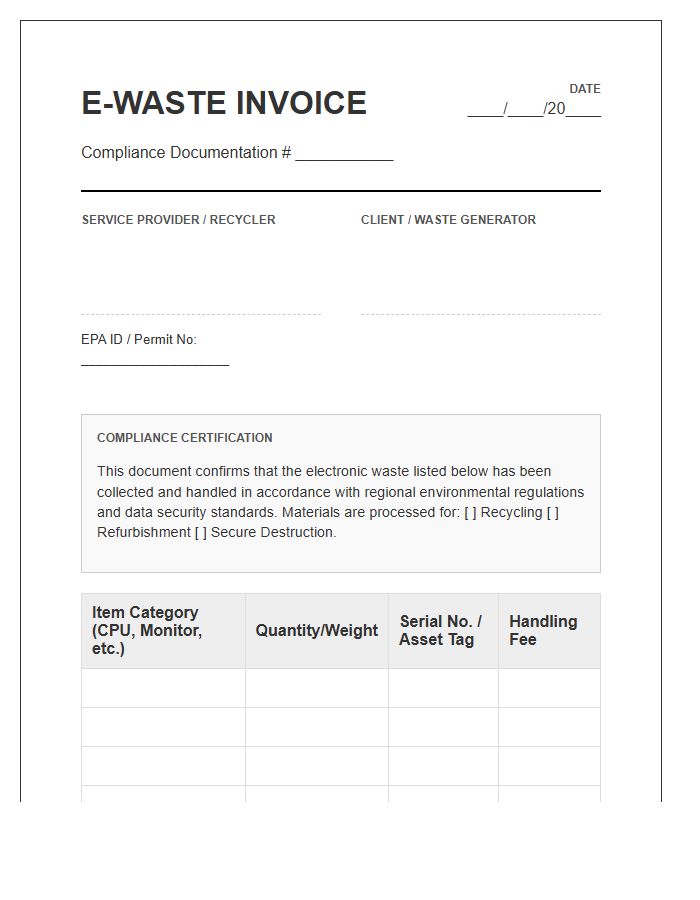 Electronic Waste Compliance Documentation Invoice Template