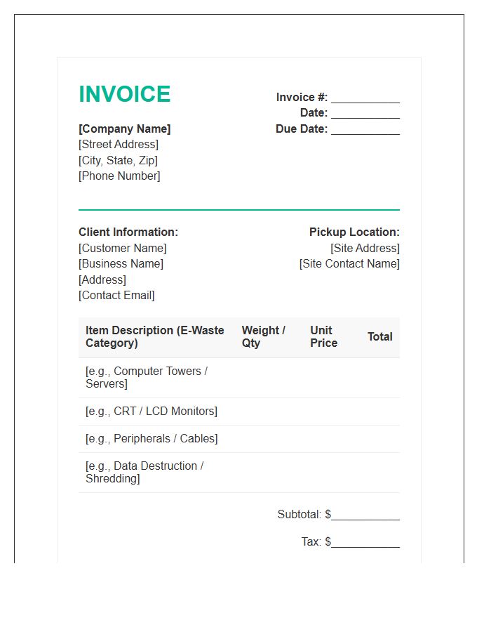 Electronic Waste Disposal Service Invoice Template